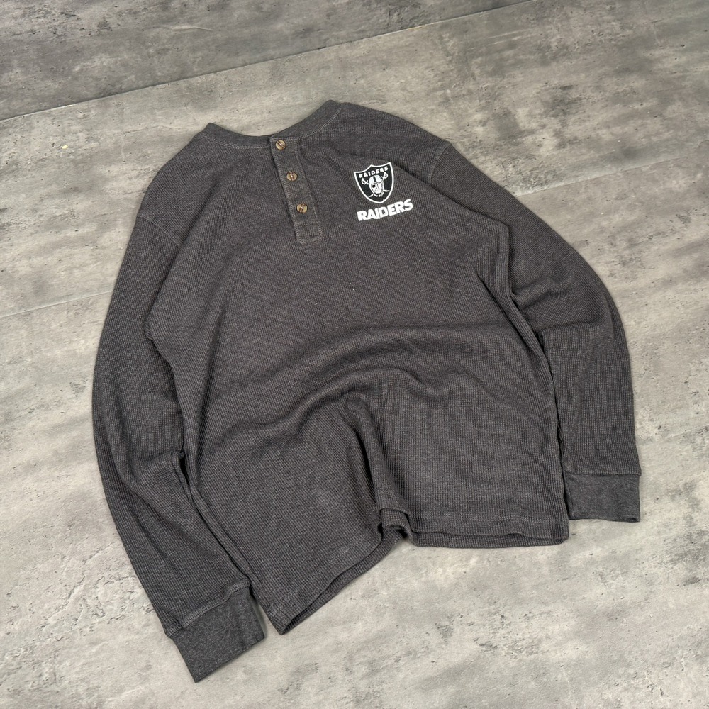 Y2K 2000's 00's Oakland Raiders Charcoal Henley NFL Thermal Henley Shirt